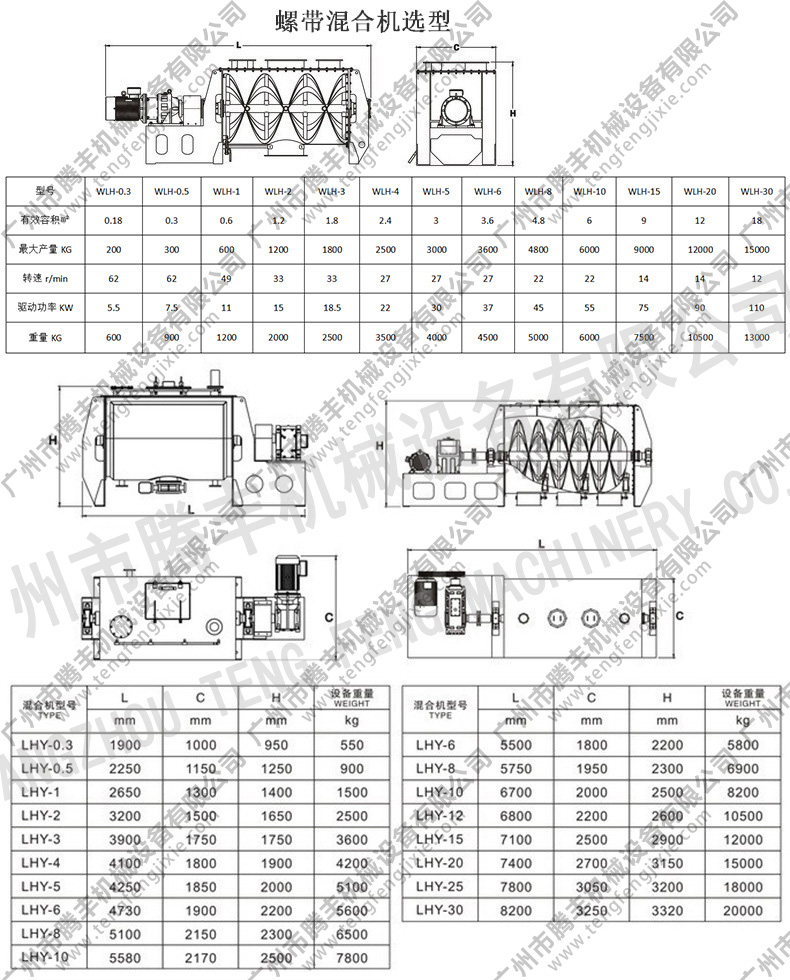 螺帶混合機(jī)參數(shù)表